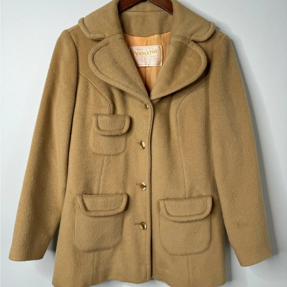 Vintage 1970s Pendleton Camel Brown Virgin Wool Longline Coat and Skirt Set - Picture 2 of 16